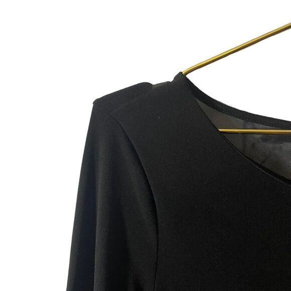 Alice & Olivia Black Lamb Leather Cuff Bell Sleeve Raw Edge Hem Dress Size L - Picture 3 of 12